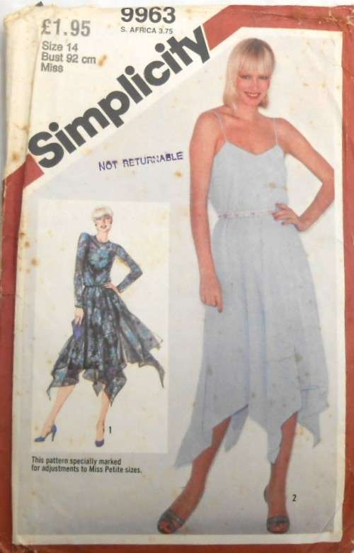 SIMPLICITY 9963 PULLOVER HANDKERCHIEF DRESS SIZE 14 BUST 92 CM COMPLETE