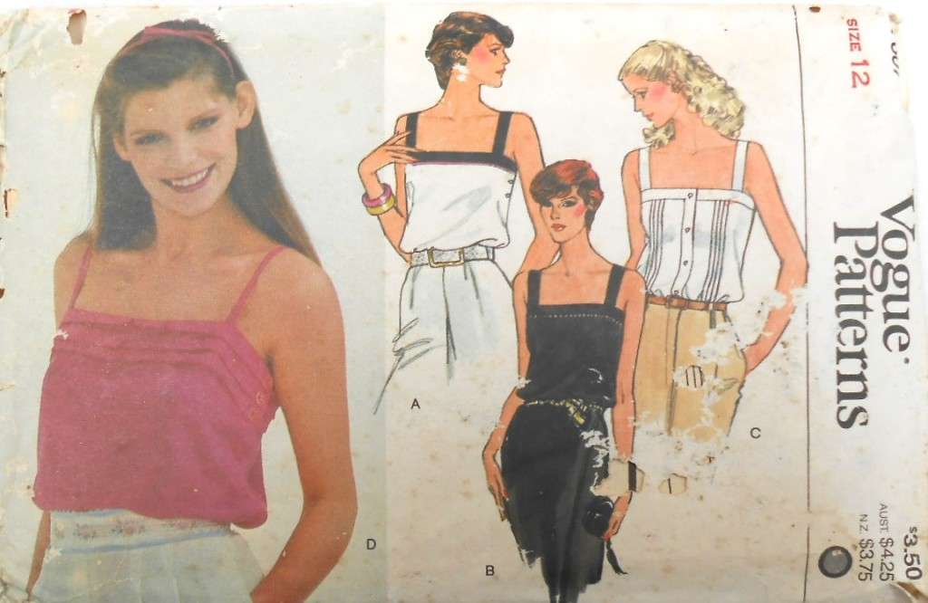 VOGUE 7607 CAMISOLE TOPS  SIZE 12 COMPLETE-MOSTLY UNCUT-ZIPLOC