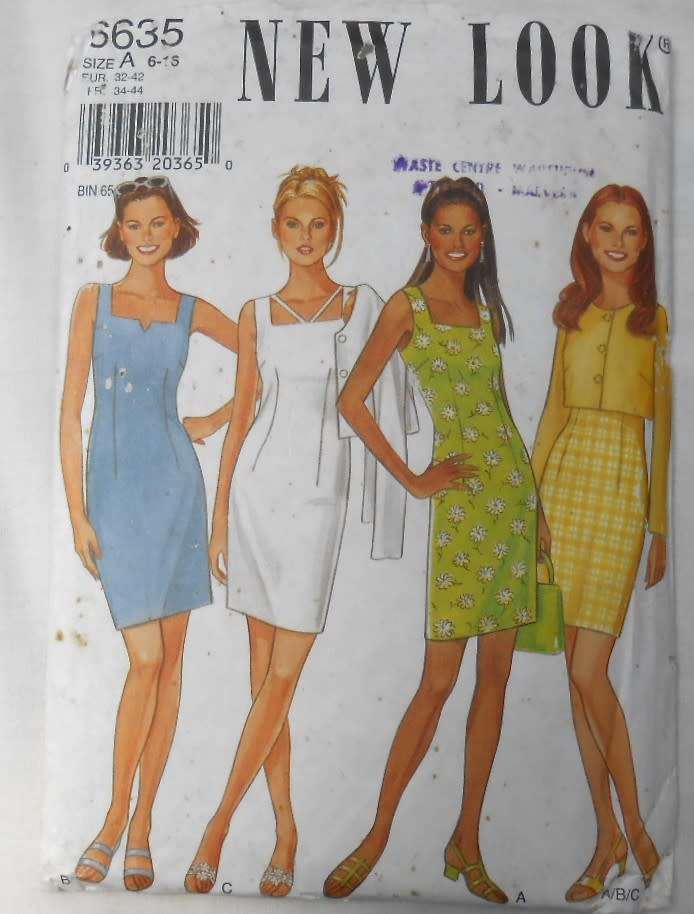 NEW LOOK PATTERNS 6635 FITTED DRESS WITH WAIST JACKET SIZES 6-16 COMPLETE-PART CUT TO 16