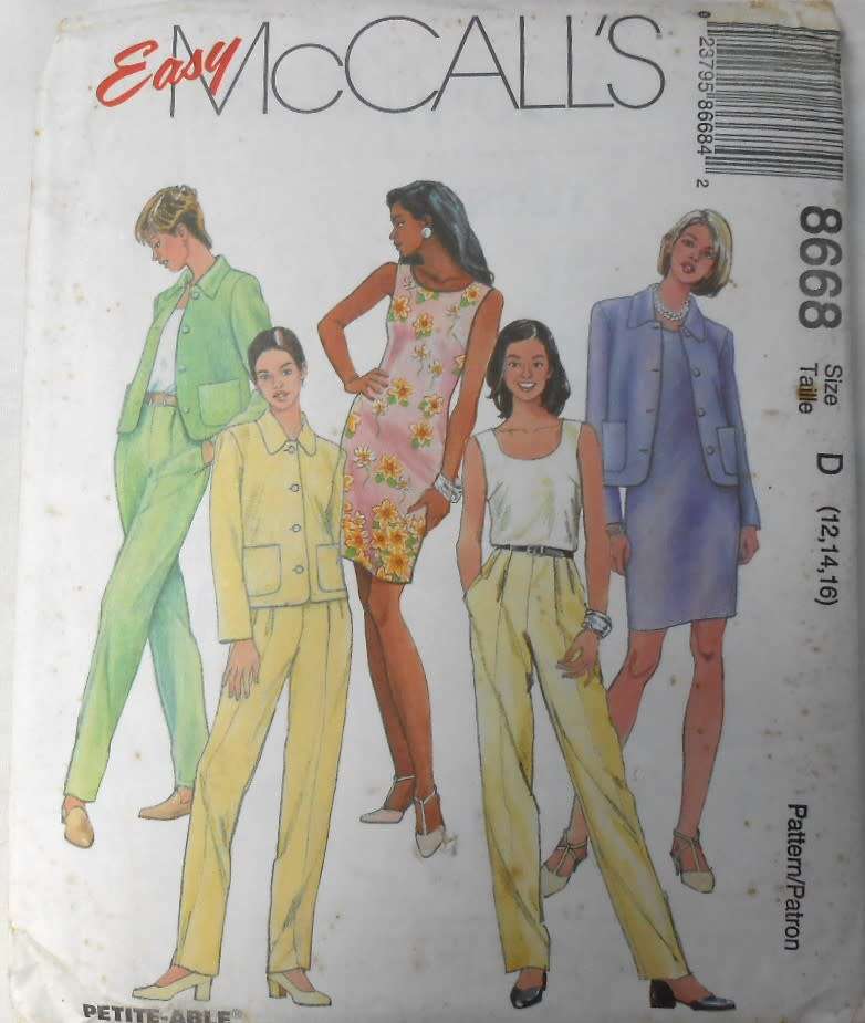 McCALLS 8668 UNLINED JACKET-DRESS-TOP-PANTS SIZE 12-14-16 COMPLETE-UNCUT-F/FOLDED