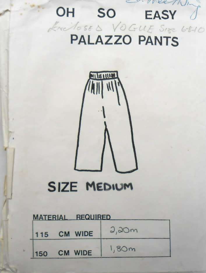 OH SO EASY  PATTERN PALAZZO PANTS SIZE MEDIUM  PATTERN COMPLETE