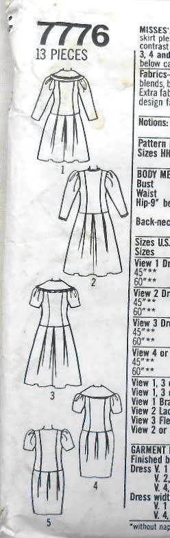 SIMPLICITY 7776 DRESS WITH FULL & SLIM SKIRT SIZE 10-16 COMPLETE-UNCUT-F/FOLDED