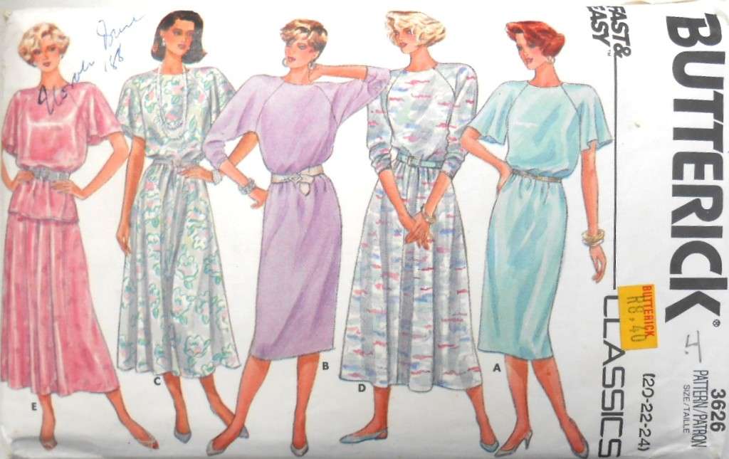 BUTTERICK 3626 DRESS-TOP-SKIRT SIZE 20-22-24 COMPLETE