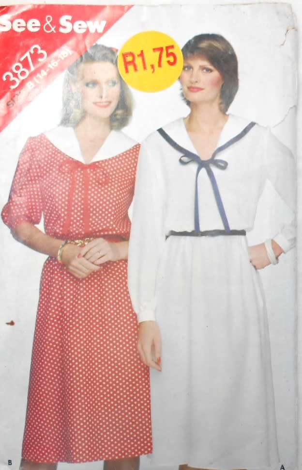 BUTTERICK 3873 LOOSE FITTING DRESS WITH SAILOR COLLAR SIZE 14-16-18 COMPLETE-UNCUT-F/FOLDED-ZIPLOC