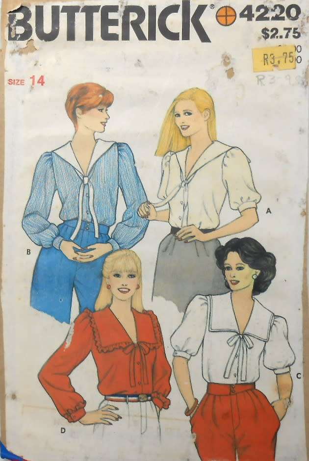 BUTTERICK 4220 LOOSE FITTING BLOUSE SIZE 14 COMPLETE-UNCUT-F/FOLDED-ZIPLOC