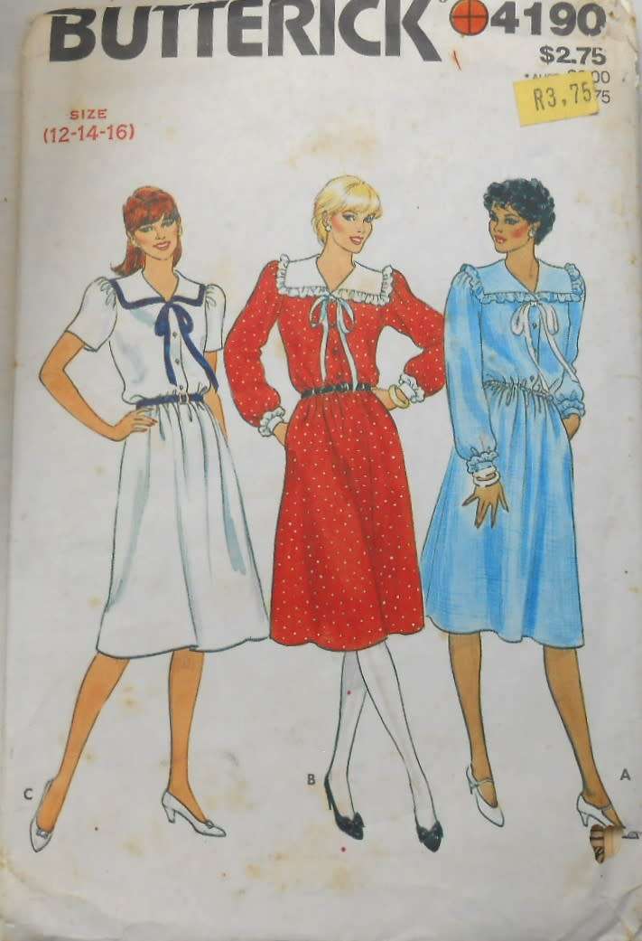 BUTTERICK 4190 DRESS WITH V NECKLINE SIZE 12-14-16 COMPLETE
