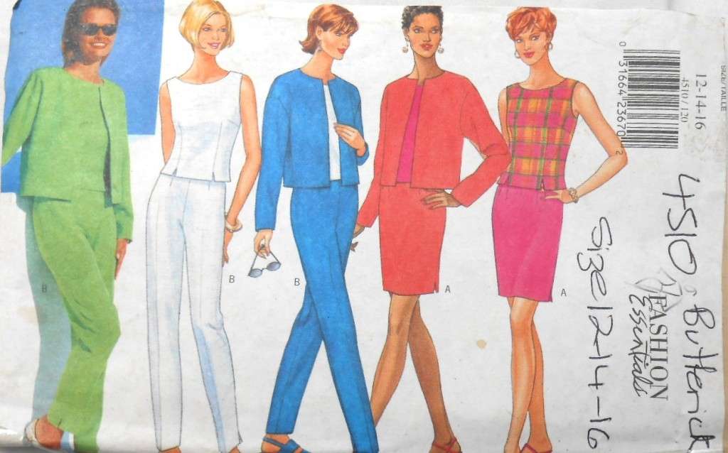 BUTTERICK 4510 JACKET-TOP-PANTS-SKIRT  SIZES 12-14-16 COMPLETE-MOSTLY UNCUT-ZIPLOC