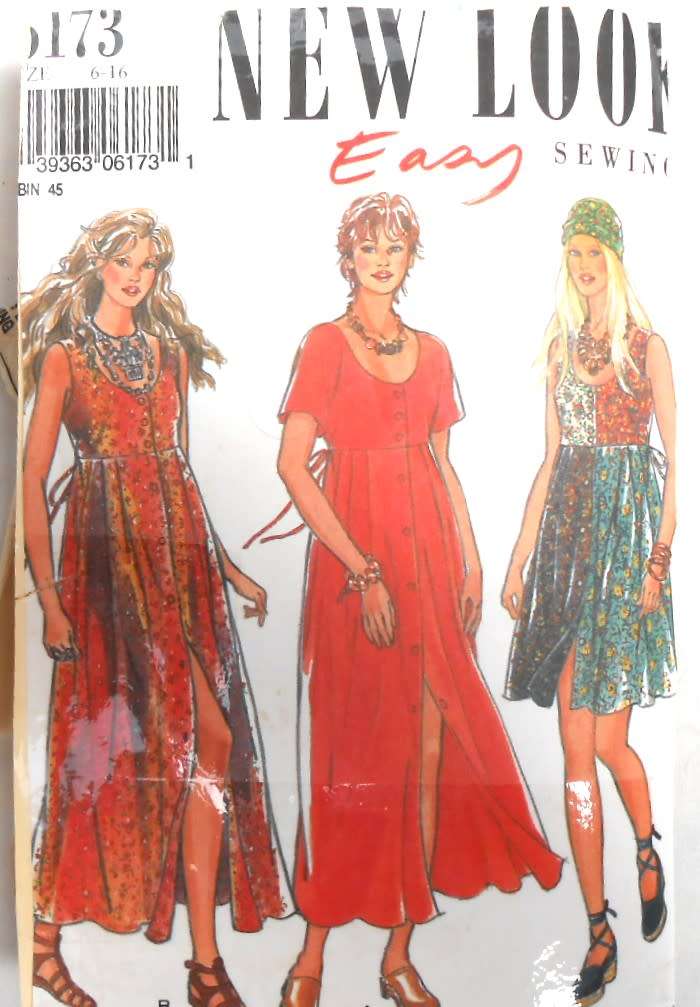 NEW LOOK 6173 HIGH BODICE FRONT BUTTON DRESS-TIEBACK SIZES 6-16 COMPLETE-COVER CUT-ZIPLOC BAG