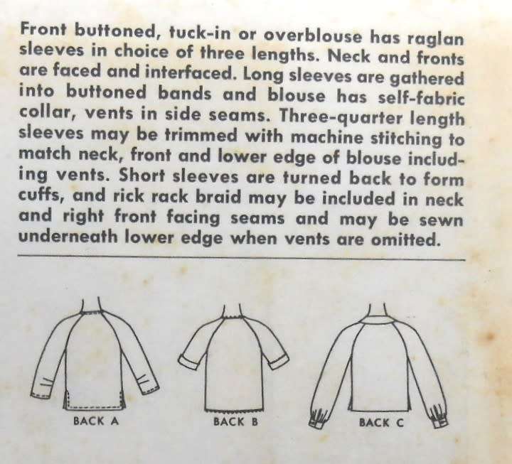 VINTAGE McCALLS 7258 FRONT BUTTON OVERBLOUSE SIZE 14 BUST 34 COMPLETE-UNCUT-F/FOLDED