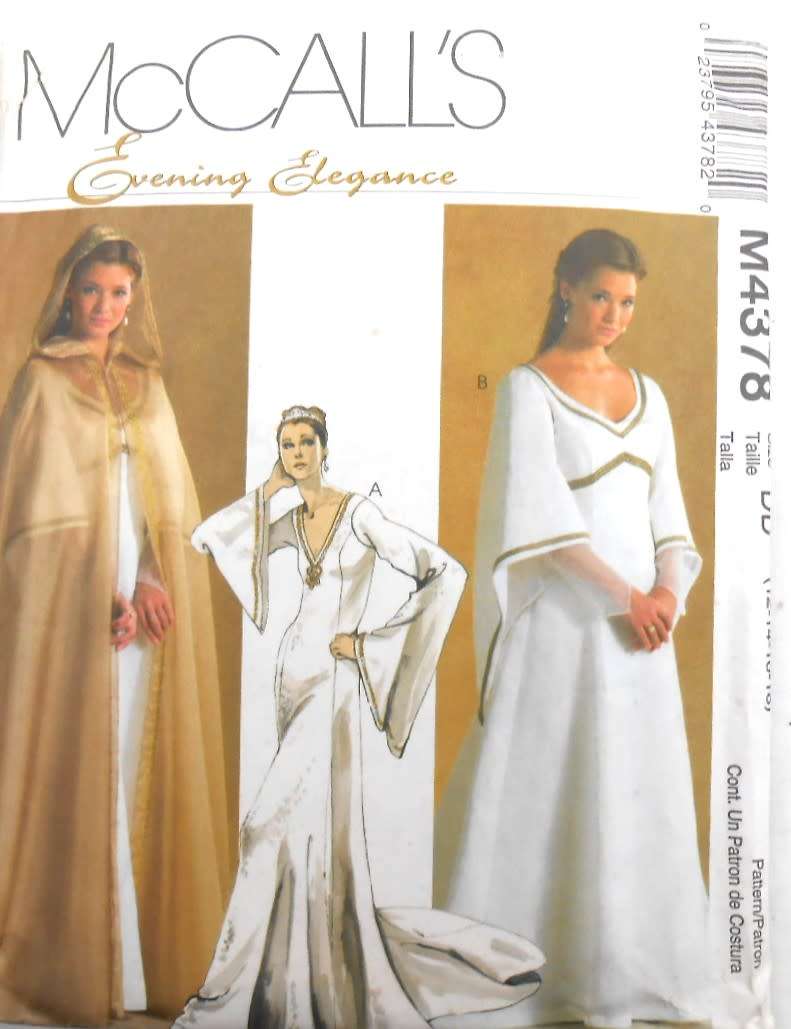 McCALLS M4378 FLOOR LENGTH LINED V NECK DRESS +TRAIN+SLEEVE VARIATIONS SIZE 12-14-16-18 SEE LISTING