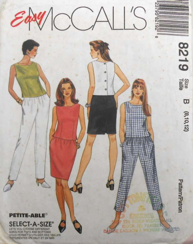 McCALLS 8219 TOP-PULL ON PANTS-CAPRI-SKIRT  SIZE 8-10-12 COMPLETE