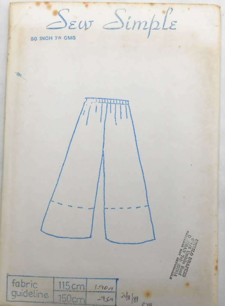 SEW SIMPLE PATTERNS 8 PALATZO PANTS SIZE HIP 36 OR 92 CM COMPLETE