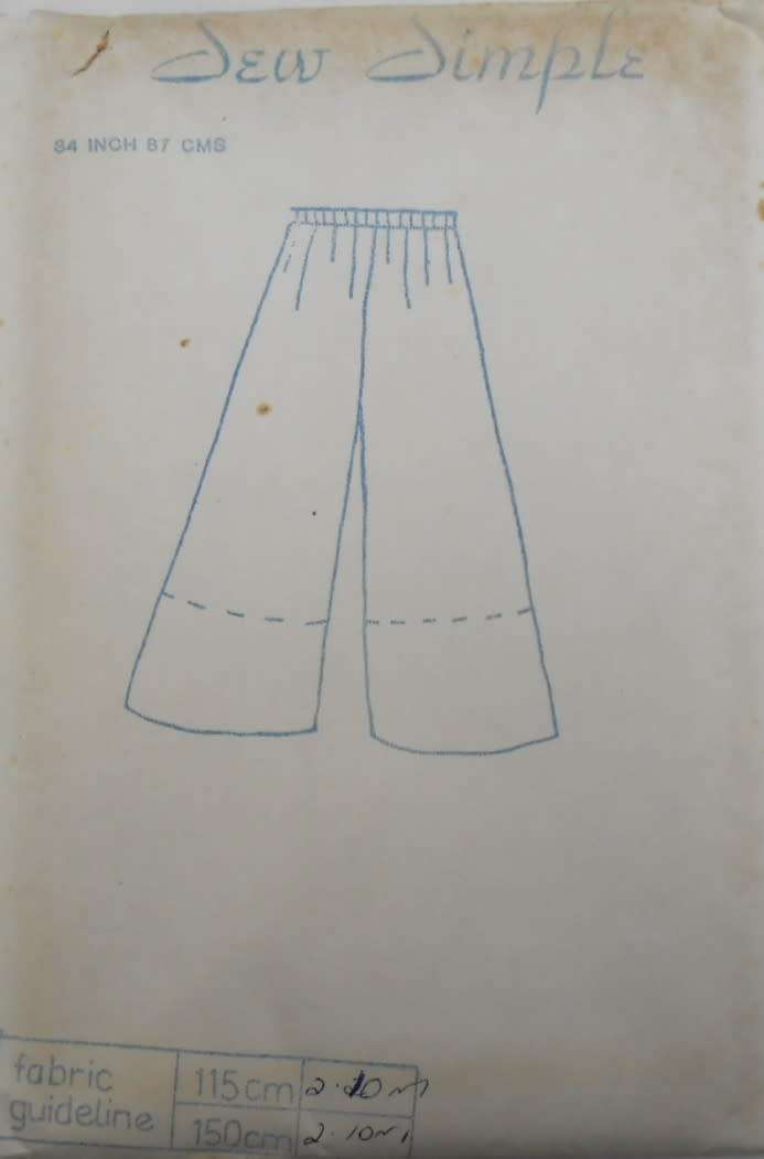 SEW SIMPLE PATTERNS 8  WIDE PANTS & CULOTTES SIZE HIP 34 OR 87 CM  COMPLETE-UNCUT-F/FOLDED