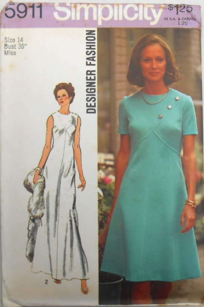 SIMPLICITY 5911 DESIGNER FASHION DRESS  SIZE 14 BUST 36 COMPLETE-UNCUT-F/FOLDED