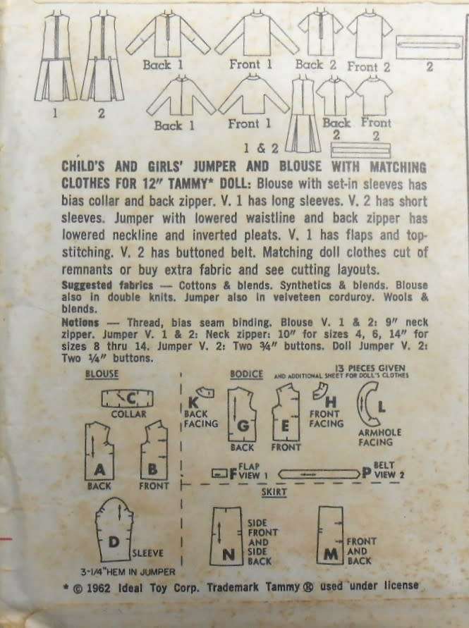 SIMPLICITY 6150 GIRLS PINAFORE-BLOUSE+MATCHING 12` DOLLS OUTFIT SIZE 6 YEARS COMPLETE-UNCUT-F/Folded