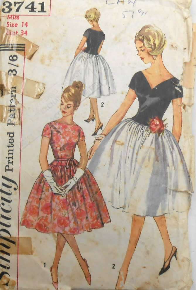 VINTAGE SIMPLICITY 3741 ONE PIECE DRESS SIZE 14 BUST 34  SEE LISTING-ZIPLOC