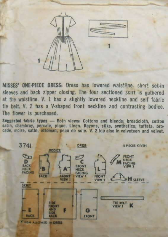 VINTAGE SIMPLICITY 3741 ONE PIECE DRESS SIZE 14 BUST 34  SEE LISTING-ZIPLOC