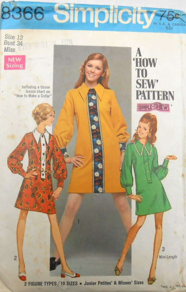 VINTAGE SIMPLICITY 8366 DRESS WITH COLLAR SIZE 12 BUST 34 COMPLETE