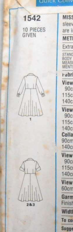 STYLE 1542 DRESS WITH COLLAR SIZE 10 BUST 83 CM COMPLETE