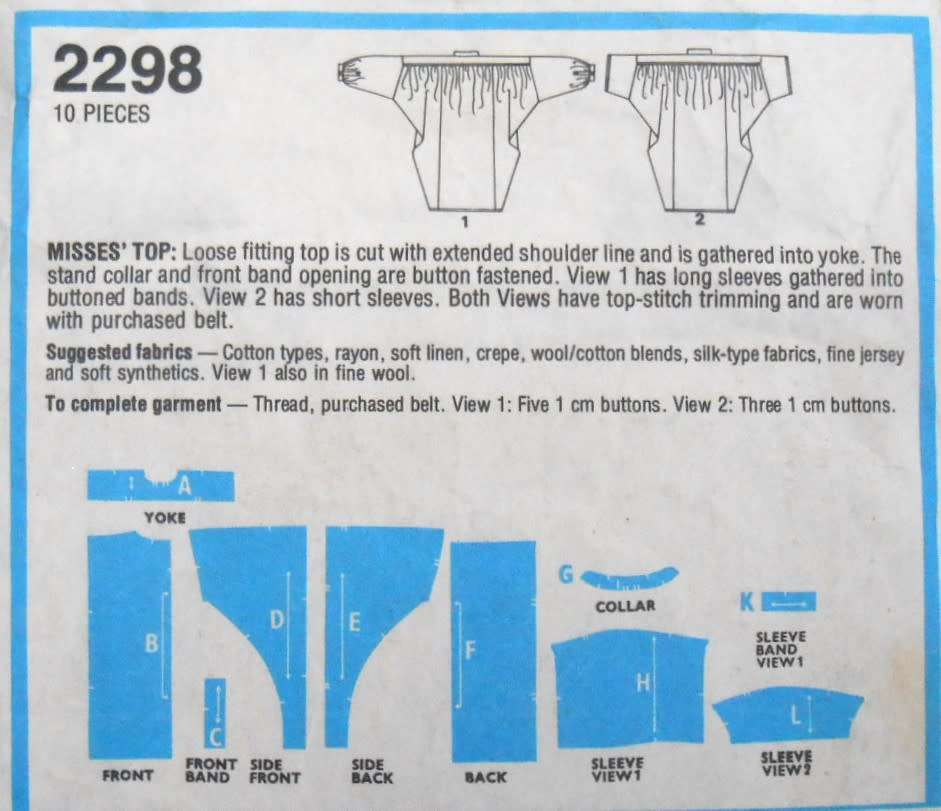 STYLE 2298 LOOSE FITTING TOP WITH STAND UP COLLAR SIZE 8-16 COMPLETE