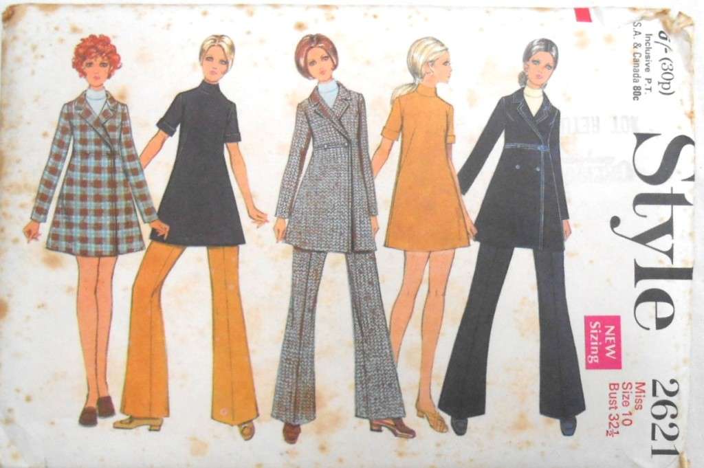 VINTAGE STYLE 2621 MINI COAT-DRESS-PANTS SIZE 10 BUST 321/2 COMPLETE-UNCUT-F/FOLDED