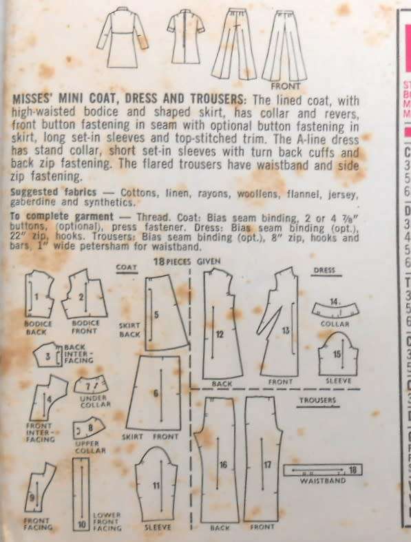 VINTAGE STYLE 2621 MINI COAT-DRESS-PANTS SIZE 10 BUST 321/2 COMPLETE-UNCUT-F/FOLDED