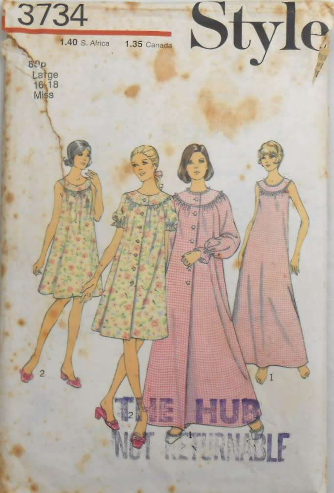 VINTAGE STYLE 3734 NIGHTDRESS-HOUSECOAT SIZE LARGE-18-20 COMPLETE