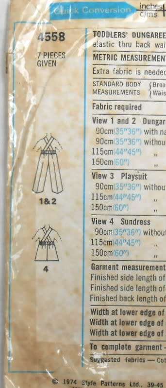 VINTAGE STYLE 4558 TODDLERS DUNGAREES-PLAY-SUIT-SUNDRESS SIZE 1 YEARS COMPLETE-ZIPLOC