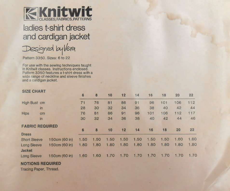 KNITWIT PATTERN 3350 - LADIES T SHIRT DRESS & CARDIGAN JACKET - SIZES 6 TO 22  COMPLETE & UNCUT