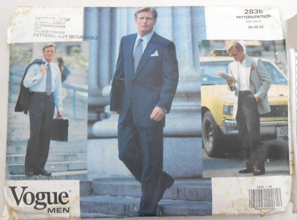 VOGUE 2836 MEN`S JACKET & PANTS SIZE 38-40-42 COMPLETE-ZIPLOC BAG