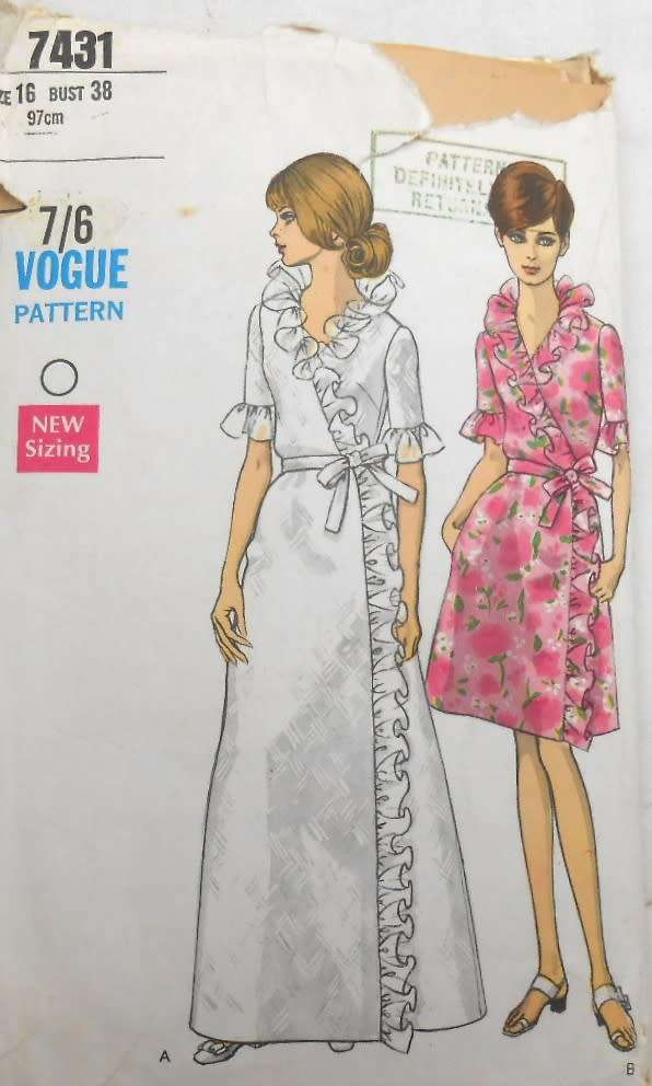 VOGUE 7431 WRAPPED ROBE WITH RUFFLES SIZE 16 BUST 38 SEE LISTING