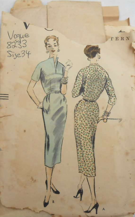 V/VINTAGE VOGUE 8233  ONE PIECE DRESS SIZE 34 BUST SEE LISTING-ZIPLOC BAG