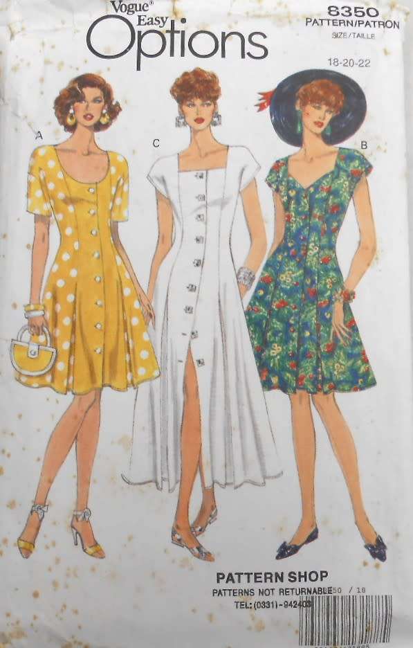 VOGUE 8350 FITTED & FLARED FRONT BUTTON DRESS SIZE 18-20-22 COMPLETE-CUT TO SIZE 18