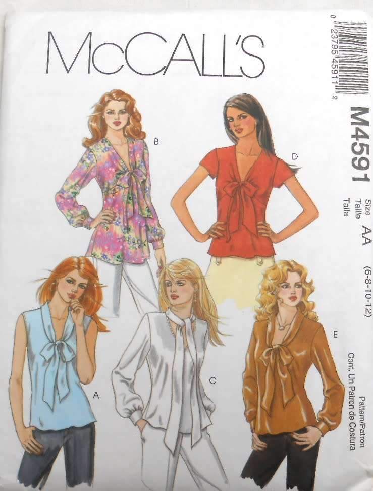 McCALLS M4591 SET OF BLOUSES SIZE 6-8-10-12 COMPLETE-MOSTLY UNCUT