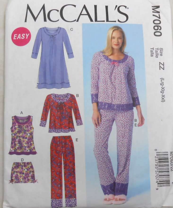 McCALLS M7060 PULLOVER TOPS-DRESS-SHORTS-PANTS SIZE L-XL-XXL (16-26) COMPLETE-CUT TO 26