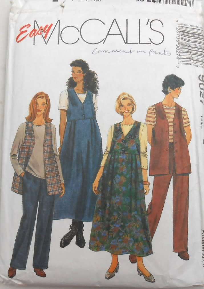 McCALLS 9027 UNLINED WAISTCOAT-PINAFORE-TOP-PULL ON PANTS- SIZE 20 1/2-22 1/2-24 1/2 COMPLETE