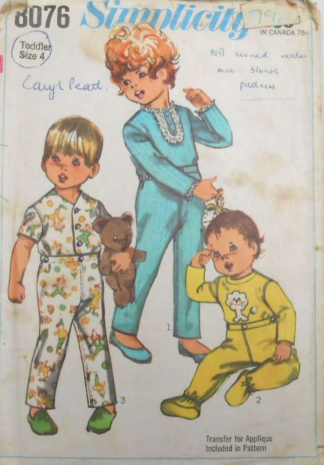 SIMPLICITY 8076 TODDLERS PJS + TRANSFER SIZE 4 YEAR COMPLETE