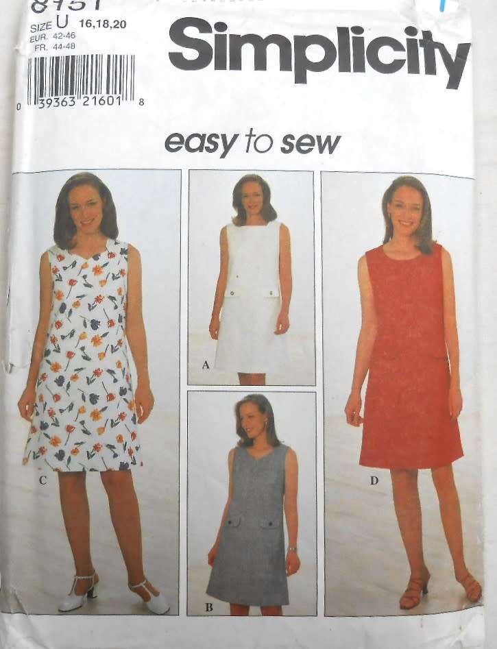 SIMPLICITY 8151 SLEEVELESS A-LINE DRESS SIZE 16-18-20 COMPLETE