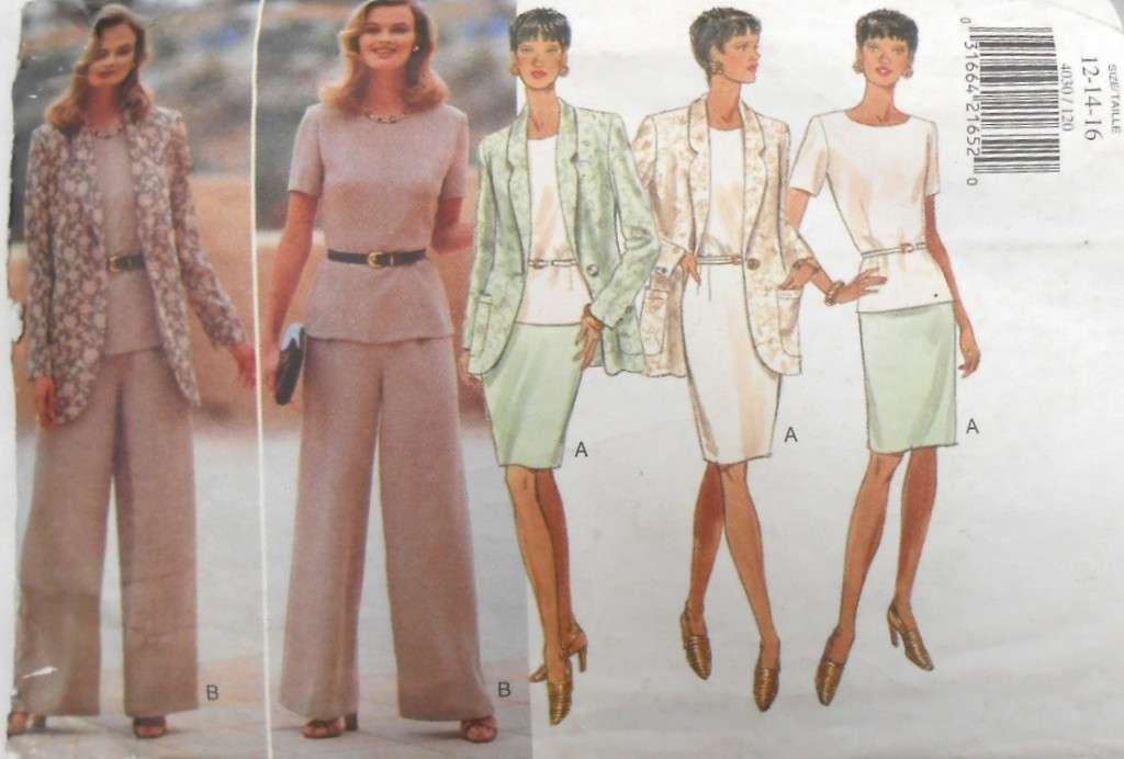 BUTTERICK 4030  JACKET-TOP-SKIRT-PANTS SIZE 12-14-16 COMPLETE-MOSTLY UNCUT-ZIPLOC