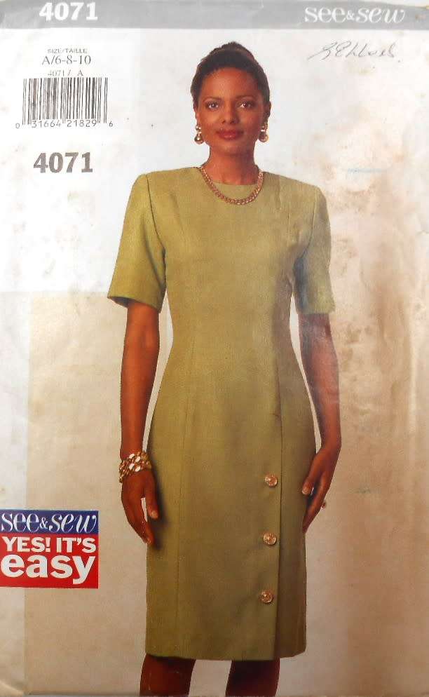 BUTTERICK 4071 FITTED STRAIGHT DRESS SIZE 6-8-10 COMPLETE-CUT TO SIZE 10
