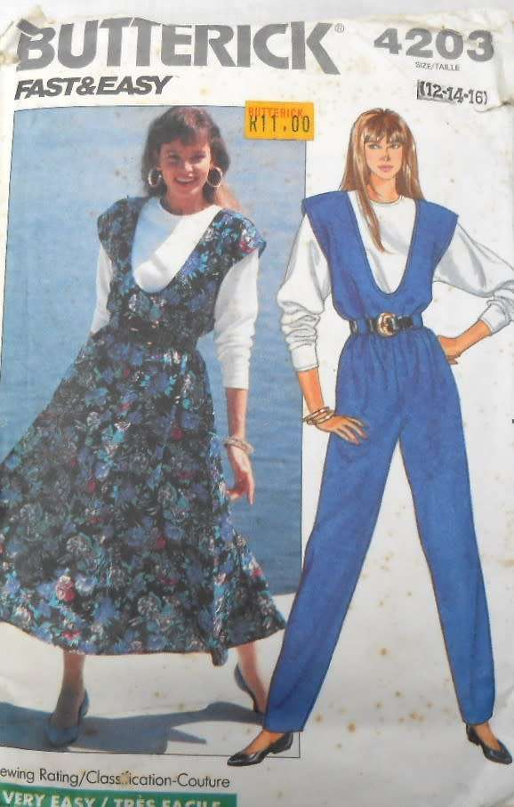 BUTTERICK 4203 PINAFORE-JUMPSUIT-TOP SIZE 12-14-16 COMPLETE