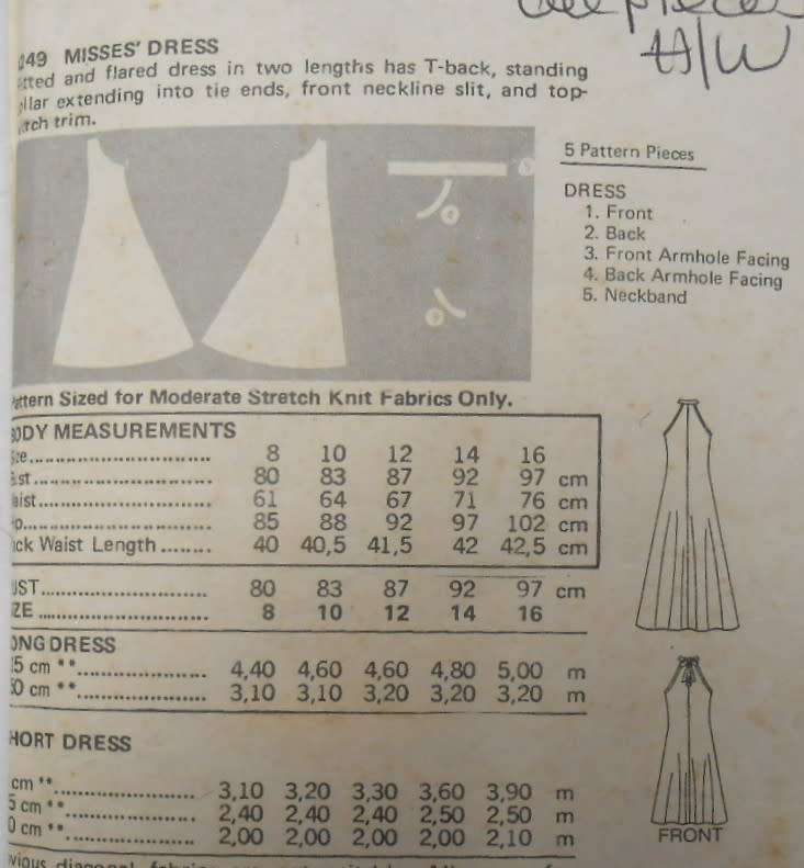 BUTTERICK 4249 FITTED & FLARED DRESS WITH T BACK  SIZE 12 BUST 87 CM COMPLETE-ZIPLOC