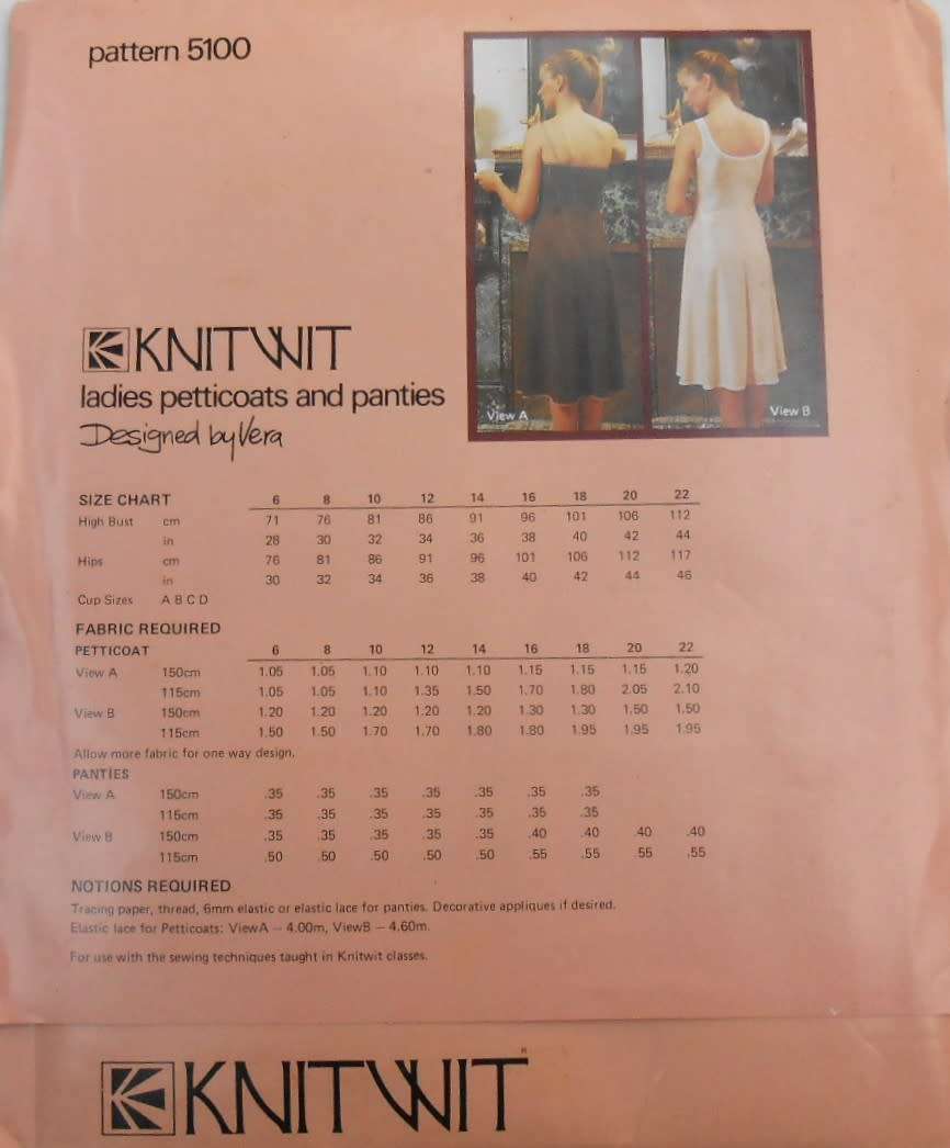 KNITWIT PATTERN 5100 LADIES PETTICOATS & PANTIES SIZES 6-22 COMPLETE-UNCUT