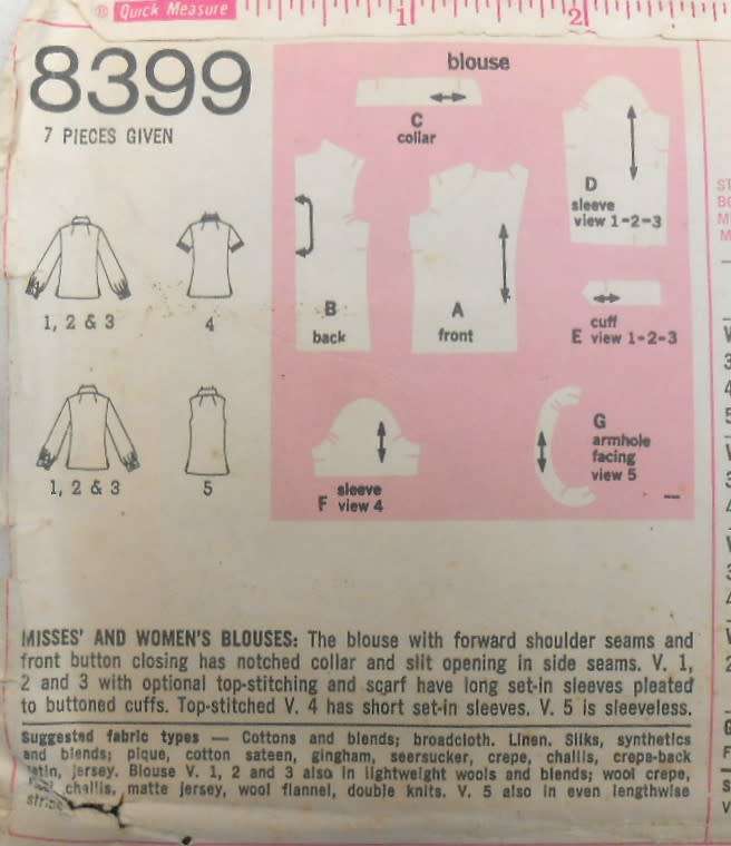 SIMPLICITY 8399 BLOUSES SIZE 14 BUST 36 COMPLETE