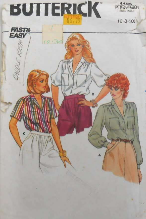 BUTTERICK 4496 LOOSE FITTING BLOUSE SIZE 6-8-10 COMPLETE