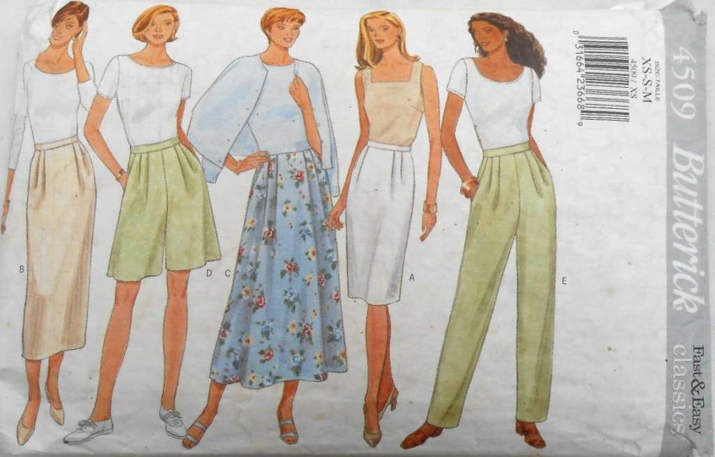 BUTTERICK 4509 SLIM SKIRT-PANTS SIZE XS-S-M (6-14) NO CULOTTES OR WIDE SKIRT PATTERN SUPPLIED