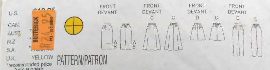 BUTTERICK 4509 SLIM SKIRT-PANTS SIZE XS-S-M (6-14) NO CULOTTES OR WIDE SKIRT PATTERN SUPPLIED