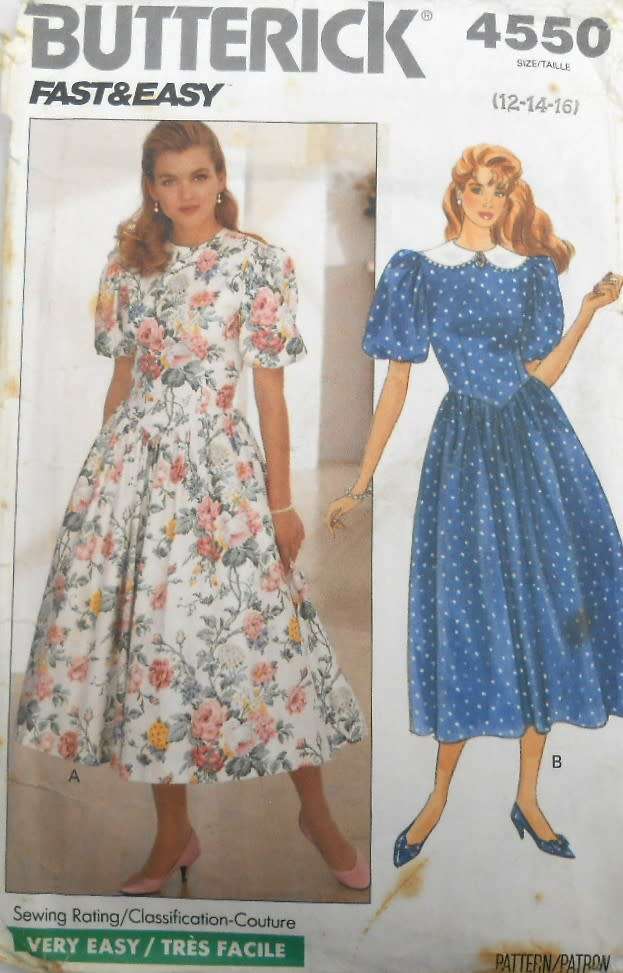 BUTTERICK 4550 DRESS WITH DROPPED WAIST BODICE SIZE 6-8-10 COMPLETE-CUT TO 10
