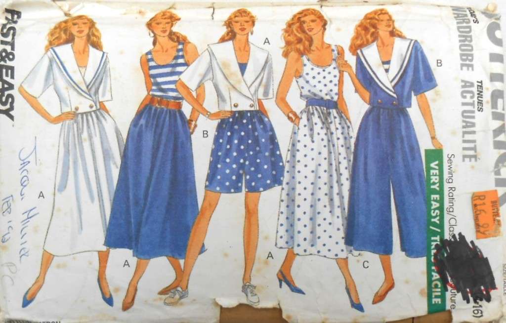 BUTTERICK 4736 JACKET-TANK TOP-SKIRT-SHORTS-CULOTTES- SIZE 12-14-16 COMPLETE-PART CUT TO 16 ZIPLOC