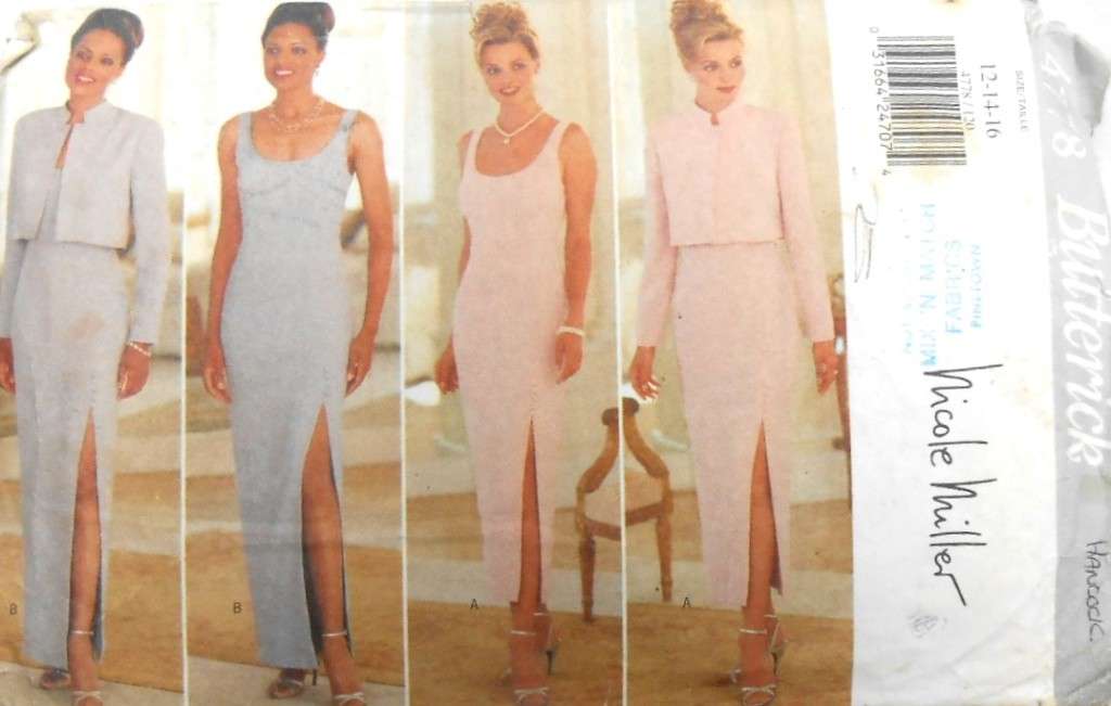 BUTTERICK 4778 JACKET & DRESS SIZE 12-14-16 COMPLETE-CUT TO 16